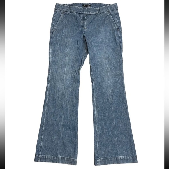 Theory Tara 100% Cotton Wide Leg Blue Denim Trouser Cut Jeans - Picture 1 of 14